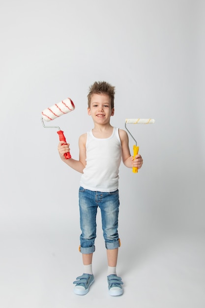 Shooting a boy with tools for repair