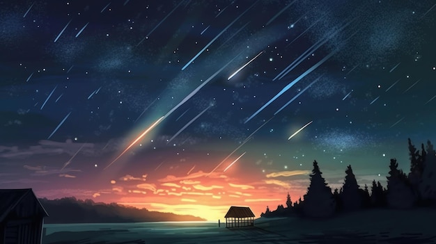 A shooting stars streaking across the night sky AI generated