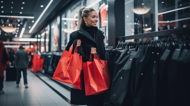 A shopper holding multiple shopping bags filled with Black Friday purchases