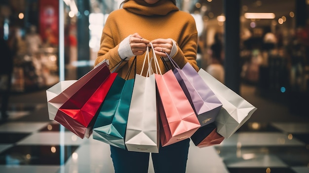 A shopper holding multiple shopping bags filled with Black Friday purchases