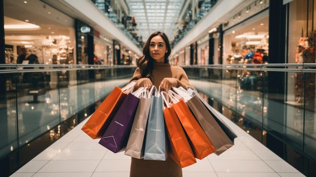 A shopper holding multiple shopping bags filled with Black Friday purchases