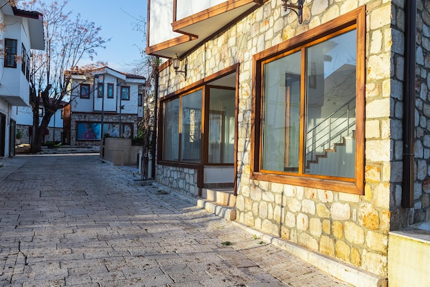 Shopping area of Side old town Turkey Side is an ancient Greek city on the southern Mediterranean coast of Turkey