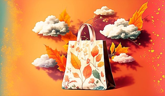 Shopping bag designed by autumn leaves for sale post banner ads product background