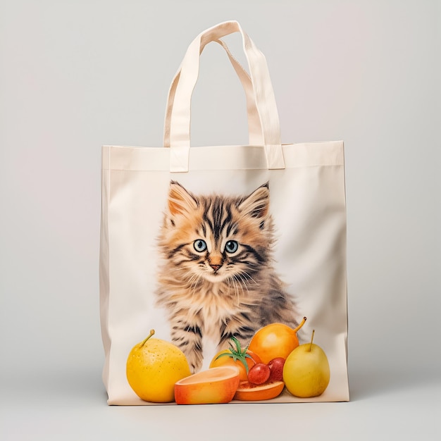 Shopping bag with cat on the white background