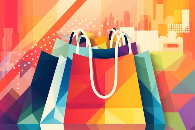 Shopping bags on abstract colorful background Vector illustration for your design