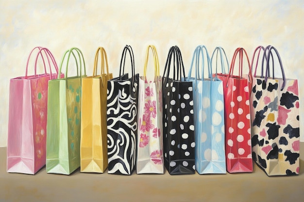 Photo shopping bags filled with fashionable apparel and accessories