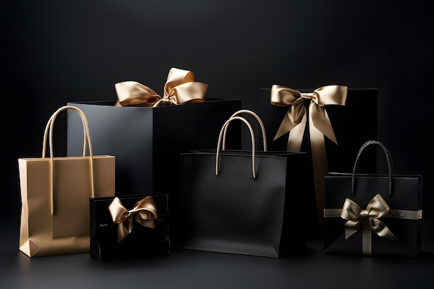 Shopping bags gift boxes and accessories perfect for promoting Black Friday deals copy space