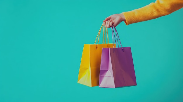 Shopping Bags on Turquoise Background