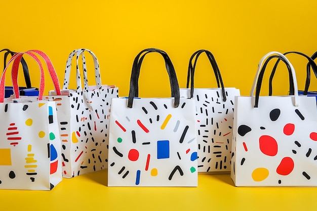 Photo shopping bags with abstract patterns and bright colors