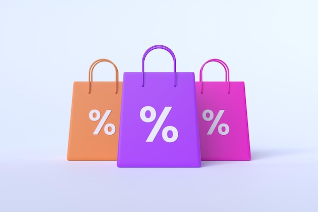 Shopping bags with discount icon 3 render illustration