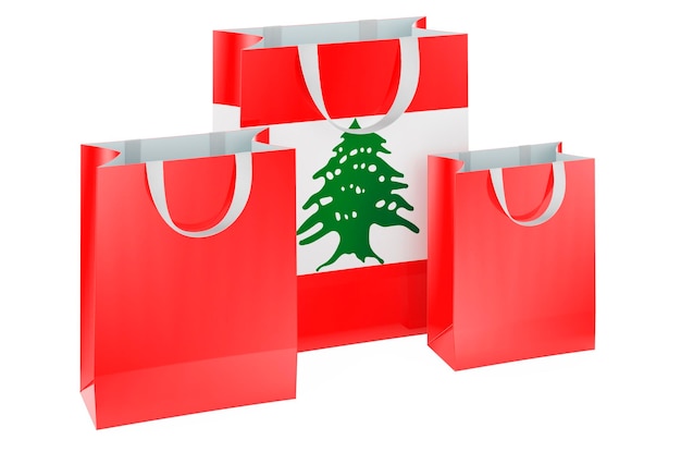 Shopping bags with Lebanese flag Shopping in Lebanon concept 3D rendering