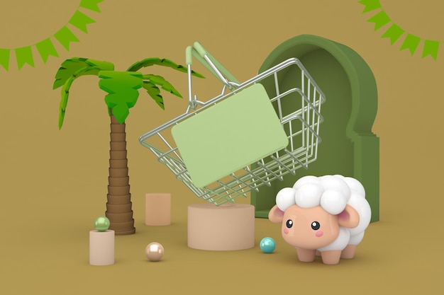 Shopping Basket Right Side In Adha Themed Background