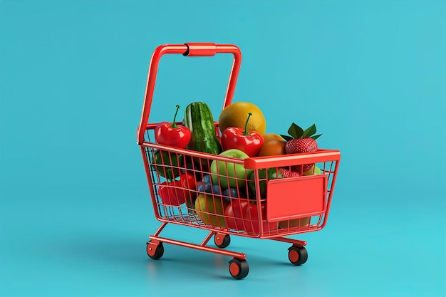 A Shopping basket with fresh food and smart phone