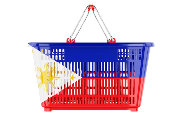 Shopping basket with Philippines flag market basket or purchasing power concept 3D rendering isolated on white background