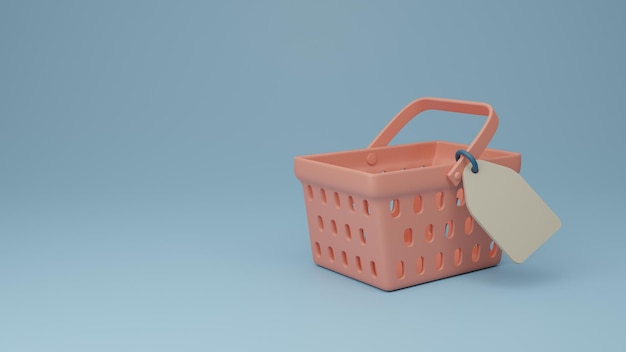 Shopping Basket with Price Tag Isolate BackgroundSale and discountCashback and bankingmoneysavingshopping online concept3D rendering illustration