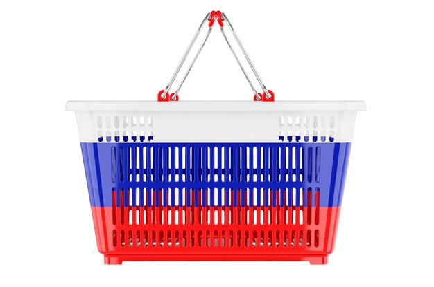 Shopping basket with Russian flag market basket or purchasing power concept 3D rendering