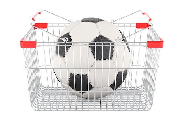 Shopping basket with soccer ball 3D rendering