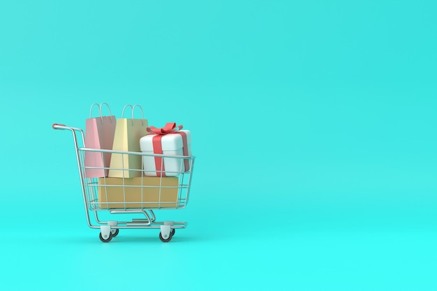 Shopping cart banner design 3D rendering