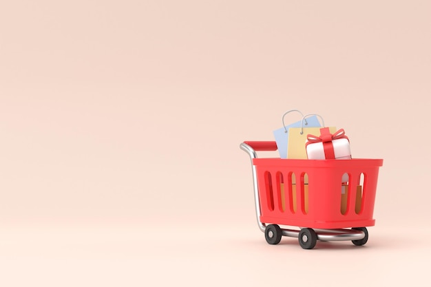 Shopping cart banner design 3D rendering