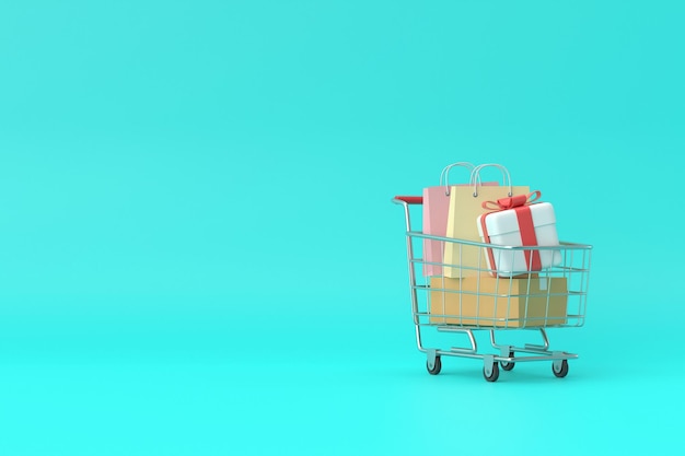 Shopping cart banner design 3D rendering