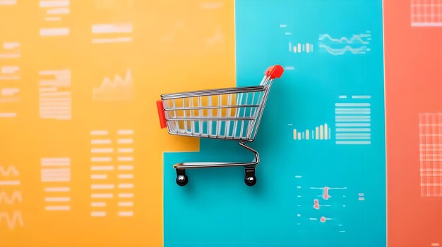 Photo shopping cart on colorful background business growth concept