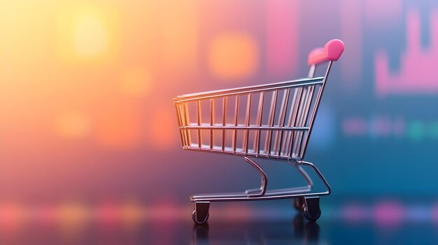 Photo shopping cart on colorful blurred background