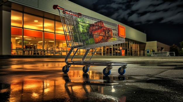 shopping cart filled with different things in the departmental store