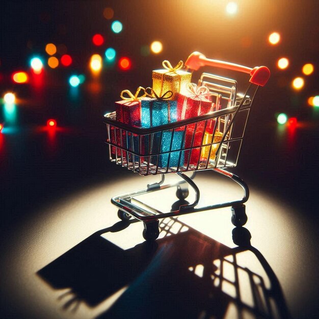 Photo shopping cart filled with gifts