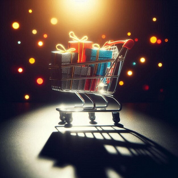 Photo shopping cart filled with gifts