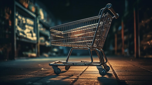 Shopping cart on the floor in the darkgenerative ai