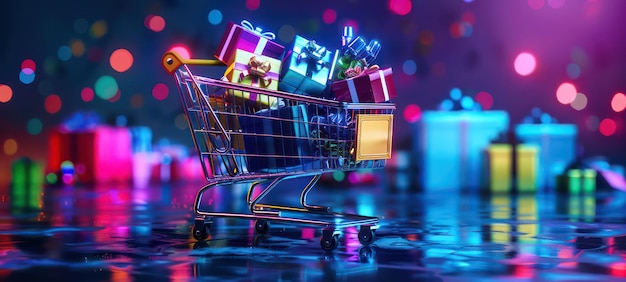 Shopping cart full of gifts shopping discounts special offers best deals