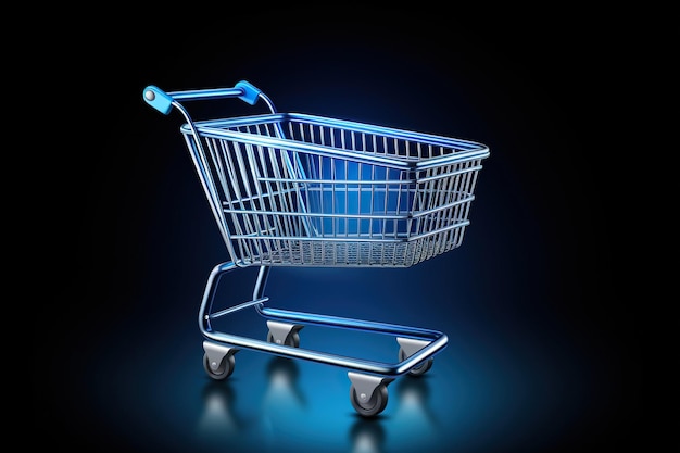 Shopping cart icon 3D icon of shopping cart on blue and black background