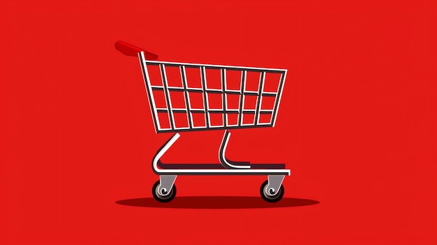 A shopping cart icon isolated on a red background