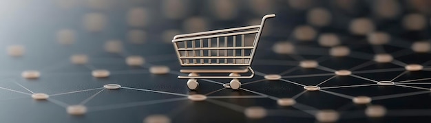 Photo shopping cart icon with digital business network connections