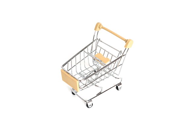 The shopping cart is isolated on a white background. Empty trolley. High quality photo