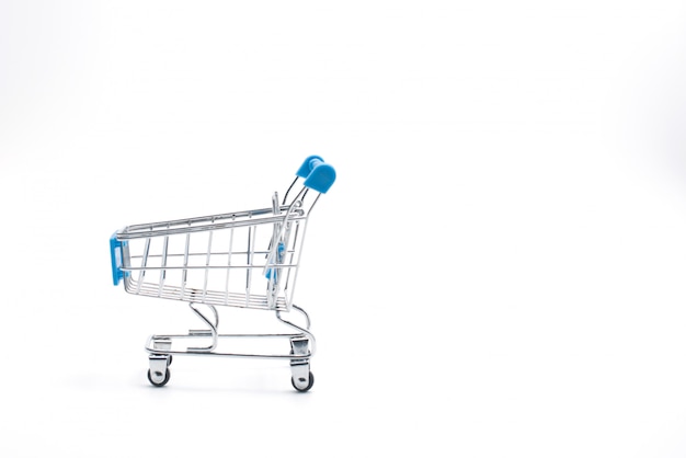 Shopping cart isolated on white . Market,sale and consumerism .