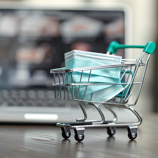 shopping cart and laptop copy space Online business cover page