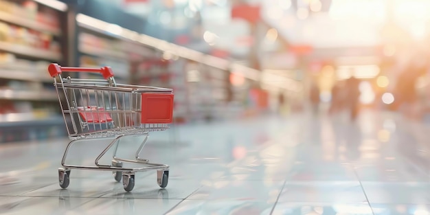 Shopping cart in store aisle