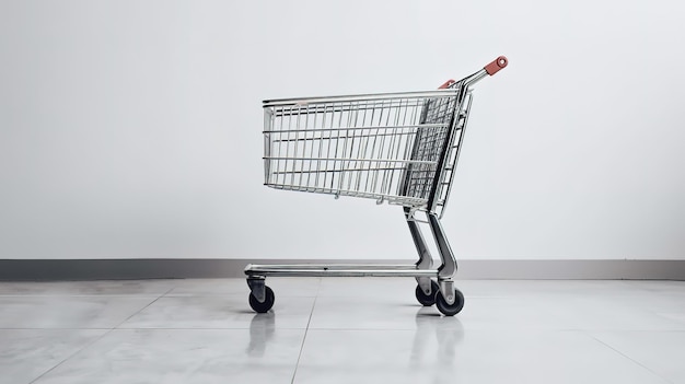 Shopping cart in a supermarket on an empty white background isolate Generative Ai