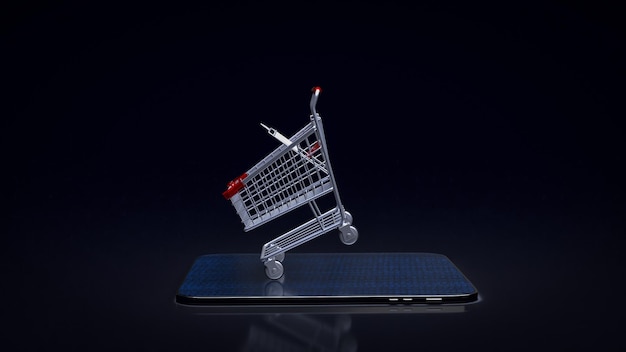 The shopping cart on tablet for e commerces business 3d renderingxA