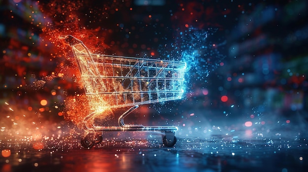 Photo a shopping cart vividly illustrates the dynamic intersection of online and instore shopping