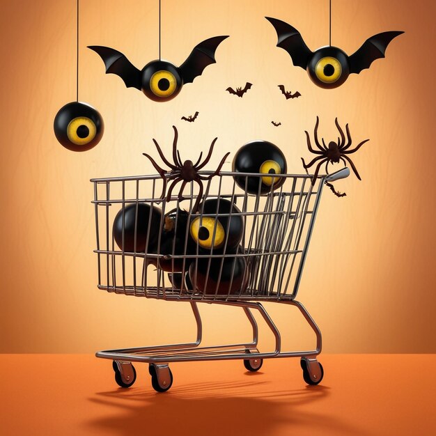 Photo a shopping cart with bats and bats on it