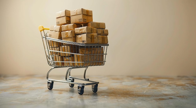 Photo a shopping cart with a cart full of boxes of gift boxes