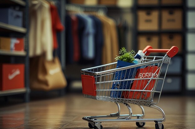 A shopping cart with a cart that says store on it