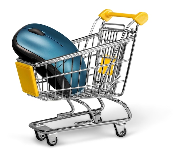 Shopping Cart with computer mouse isolated on the white background.