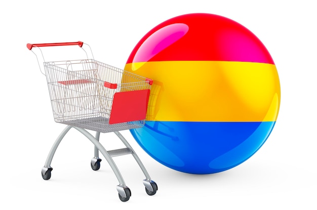 Shopping cart with pansexual flag 3D rendering