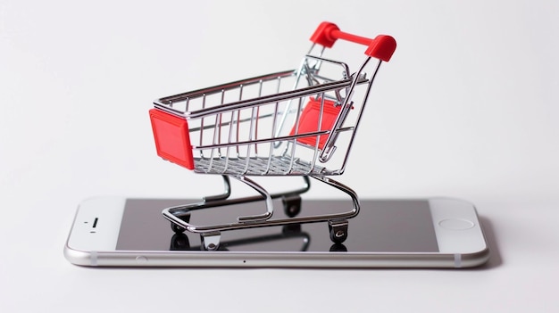 a shopping cart with a red shopping cart on top of it