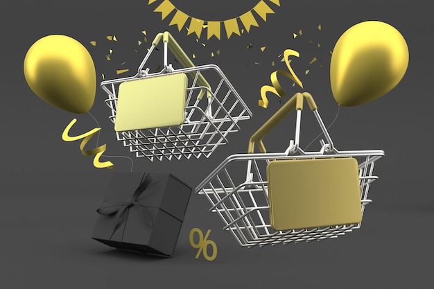 Shopping Carts Front Side In Black Friday Themed Background