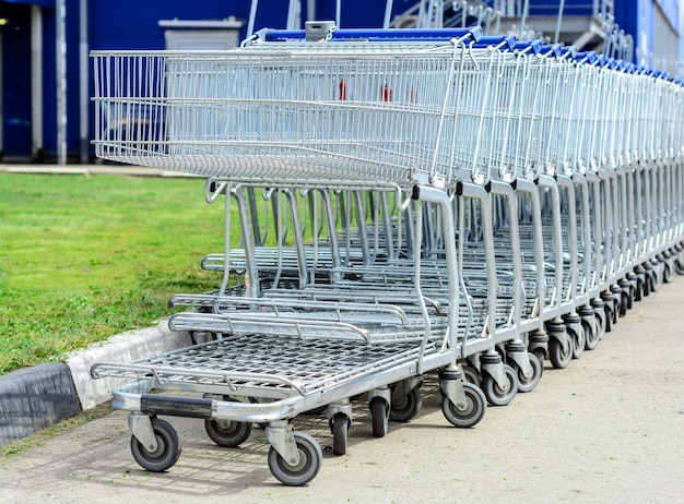 Shopping carts on a parking of a big shopping center.