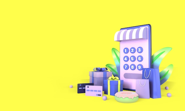 Shopping Online background on Website illustration, render, 3D